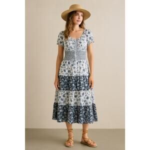 Millie Gabrielle 100% cotton Boho blue & white Maxi 1X